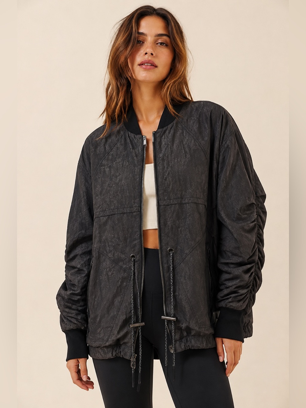 🌺 FP Movement Ocean Bound PrimaLoft Ruched Bomber Jacket Black